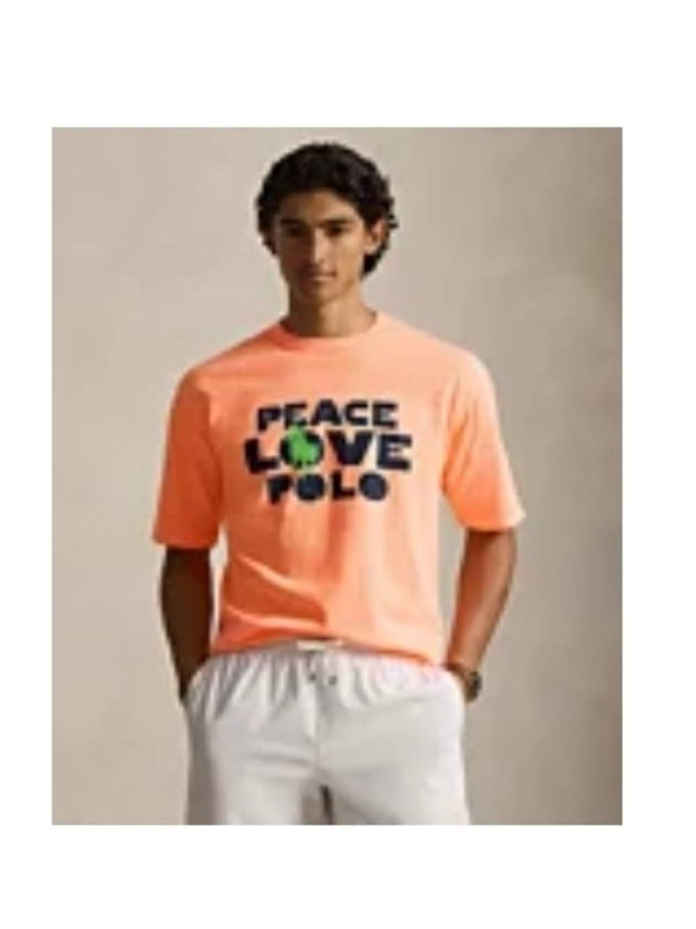Polo Ralph Lauren Men's Graphic Love Peace Polo Print T-Shirt Orange Size XL